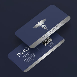 Registered Nurse Medical Doc Caduceus Blue Silver Business Card