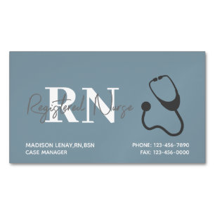 Registered Nurse Modern Blue Medical Stethoscope Magnetic Business Card
