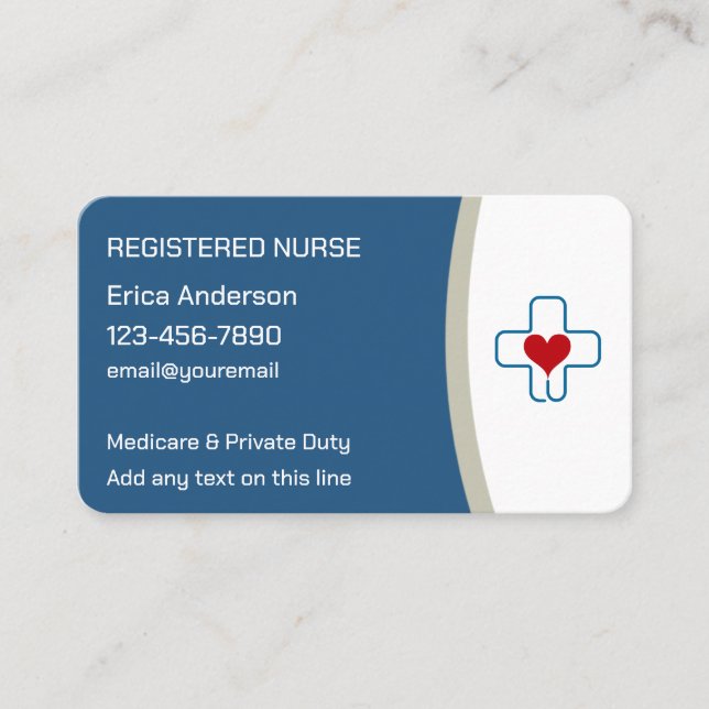 Registered Nurse Modern Cross Heart Business Cards (Front)