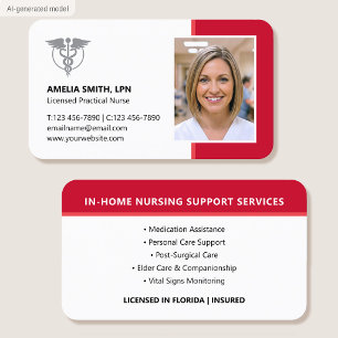 Registered Nurse Photo Logo Modern Red Business Card