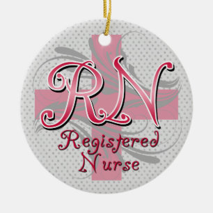 Registered Nurse, Pink Cross Swirls Ceramic Tree Decoration