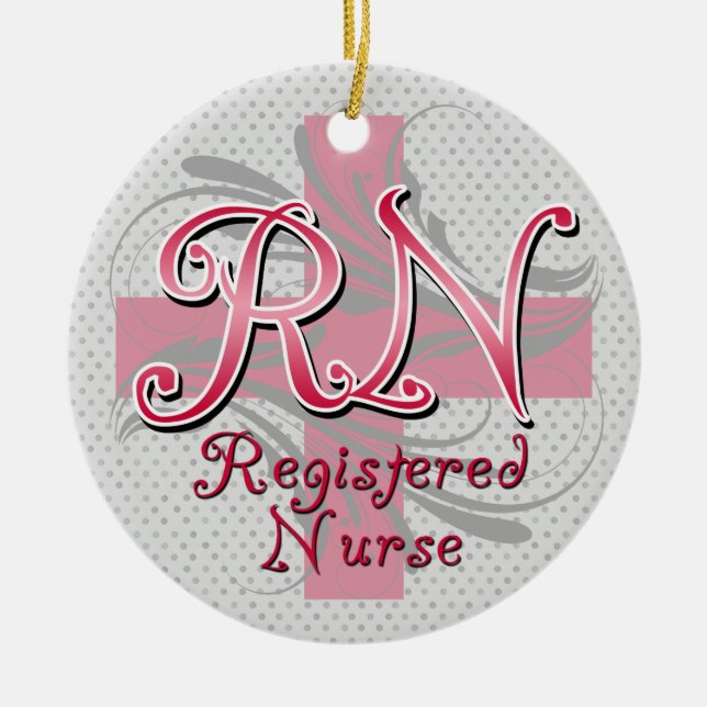 Registered Nurse, Pink Cross Swirls Ceramic Tree Decoration (Front)