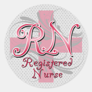 Registered Nurse, Pink Cross Swirls Classic Round Sticker