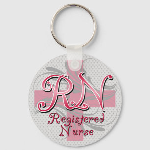 Registered Nurse, Pink Cross Swirls Key Ring