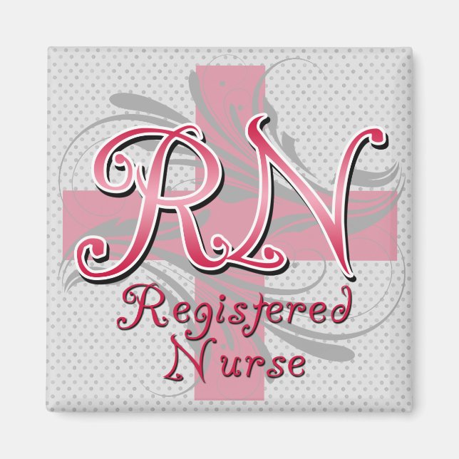 Registered Nurse, Pink Cross Swirls Magnet (Front)