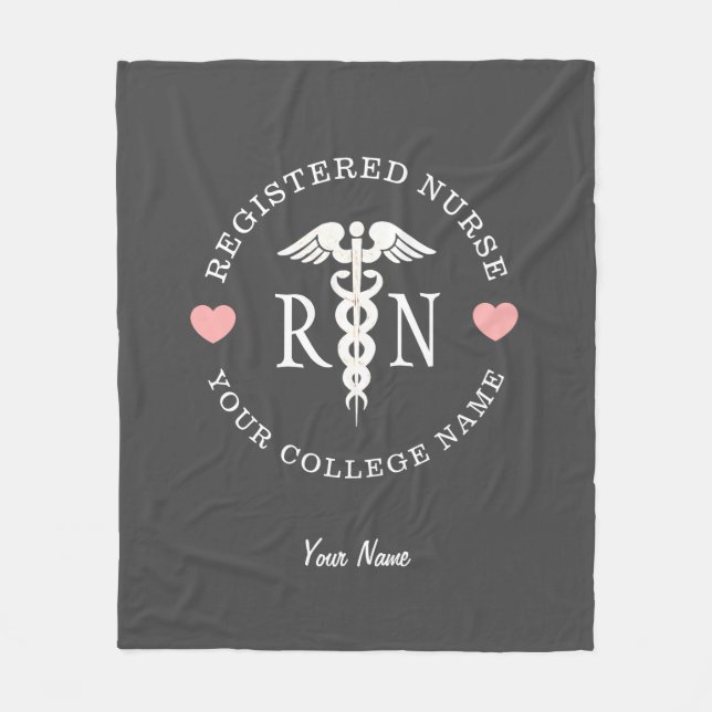 Registered Nurse Pink Hearts Medical Personalised Fleece Blanket (Front)