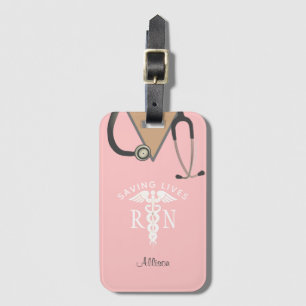 Registered Nurse Pink Medical Scrubs Personalised Luggage Tag