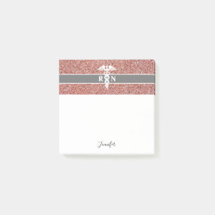 Registered Nurse Pink Rose Gold Glitter Name Post-it Notes