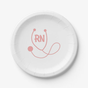 Registered nurse pink stethoscope gift paper plate