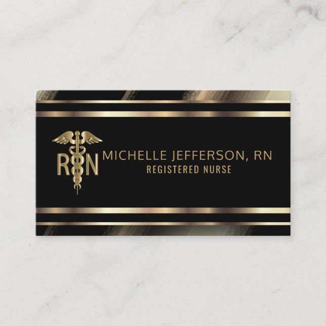 Registered Nurse Professional in Gold and Black Business Card (Front)
