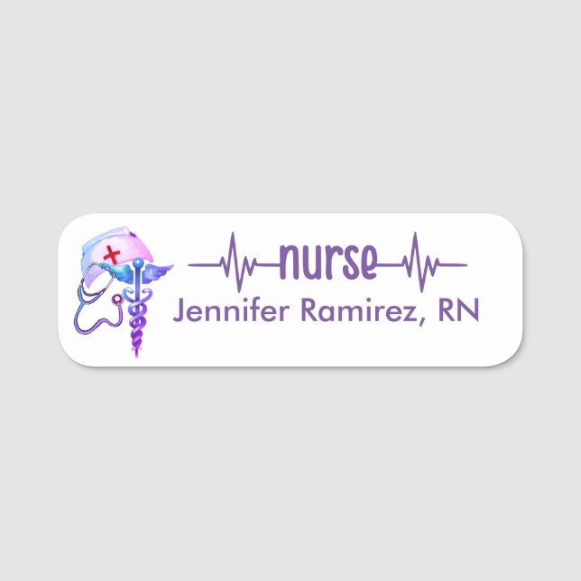 Registered Nurse RN Badge Purple Pink Stethoscope (Front)