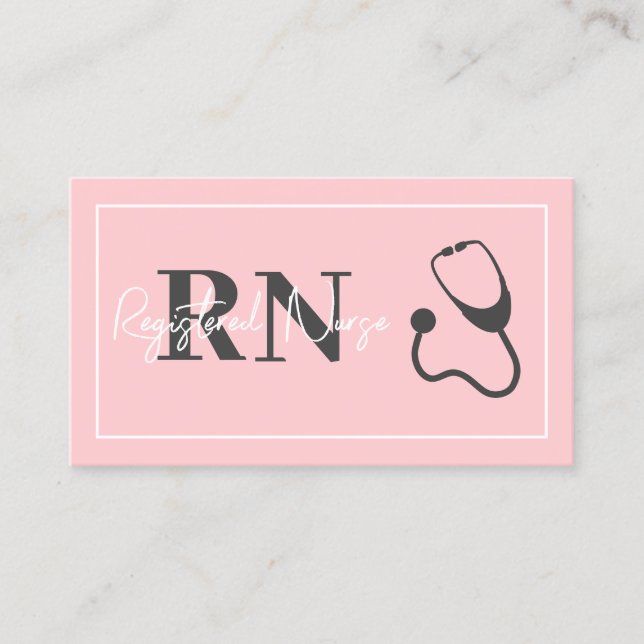 Registered Nurse RN Blush Pink Stethoscope Business Card (Front)