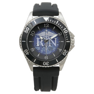 Registered Nurse RN Caduceus Blue Camo Monogram Watch