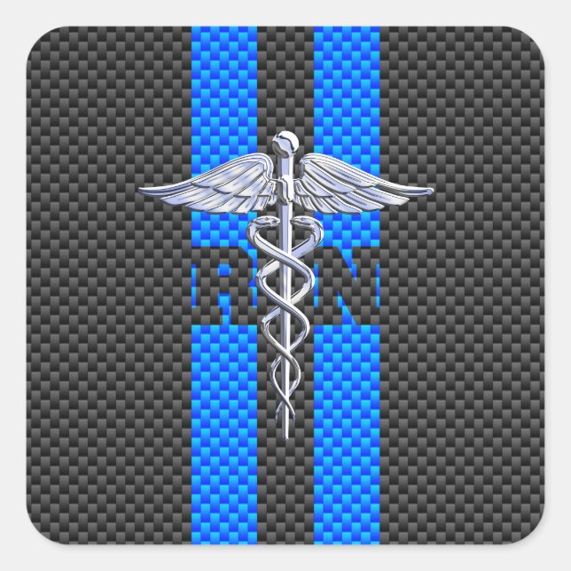 Registered Nurse RN Caduceus Carbon Fiber Decor Square Sticker (Front)