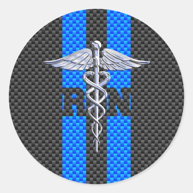 Registered Nurse RN Caduceus Carbon Fiber Style Classic Round Sticker (Front)