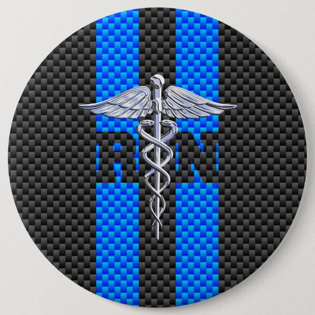 Registered Nurse RN Caduceus Carbon Fibre Decor 6 Cm Round Badge (Front)