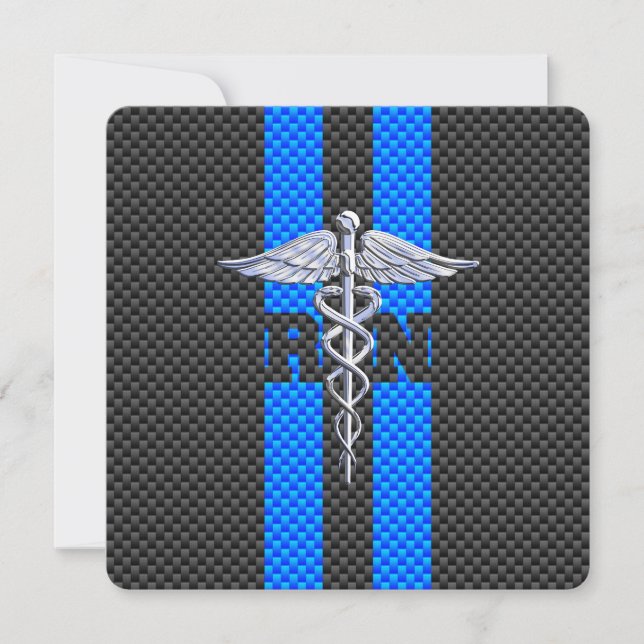 Registered Nurse RN Caduceus Carbon Fibre Decor Invitation (Front)