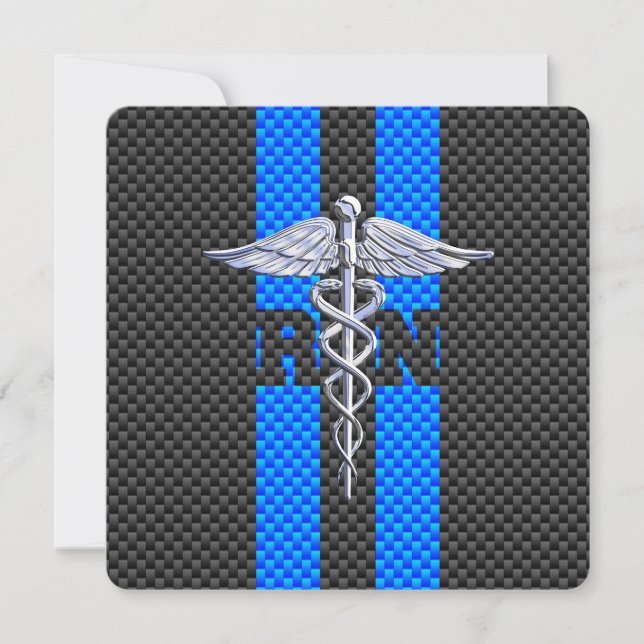 Registered Nurse RN Caduceus Carbon Fibre Decor Invitation (Front)
