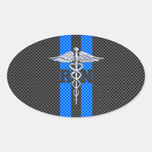 Registered Nurse RN Caduceus Carbon Fibre Decor Oval Sticker