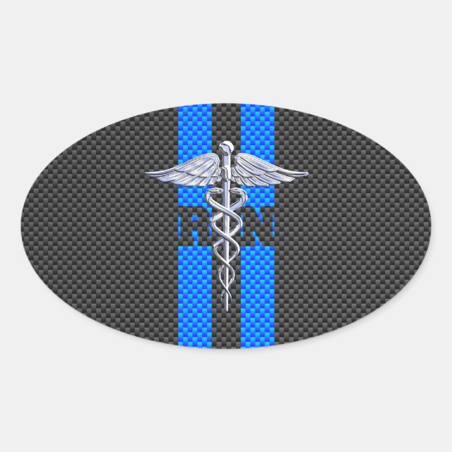 Registered Nurse RN Caduceus Carbon Fibre Decor Oval Sticker (Front)