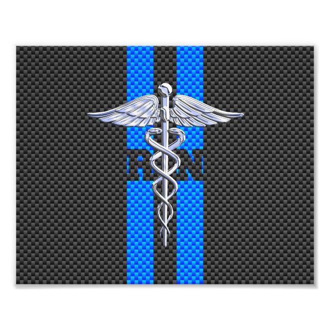 Registered Nurse RN Caduceus Carbon Fibre Decor Photo Print (Front)