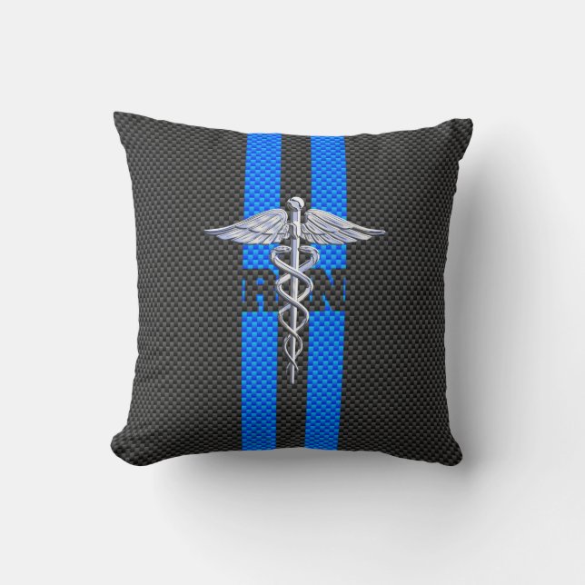 Registered Nurse RN Caduceus Carbon Fibre Print Cushion (Front)