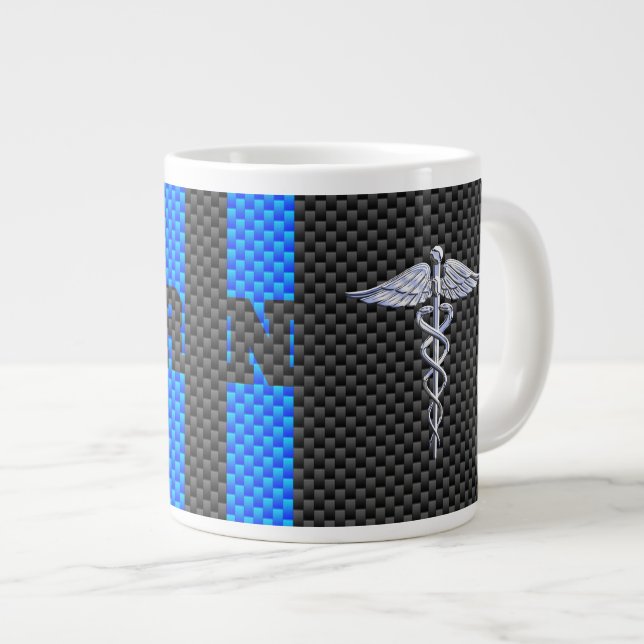 Registered Nurse RN Caduceus Carbon Fibre Print Large Coffee Mug (Front Right)