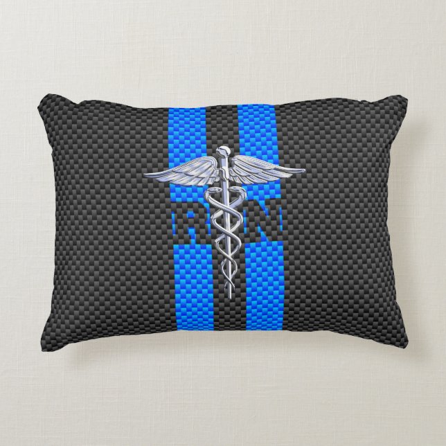 Registered Nurse RN Caduceus Carbon Fibre Stripes Decorative Cushion (Front)