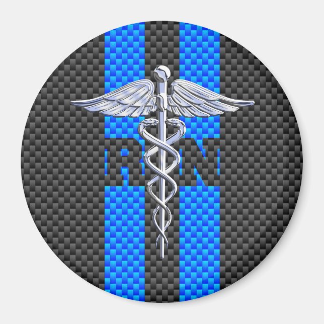 Registered Nurse RN Caduceus Carbon Fibre Stripes Magnet (Front)