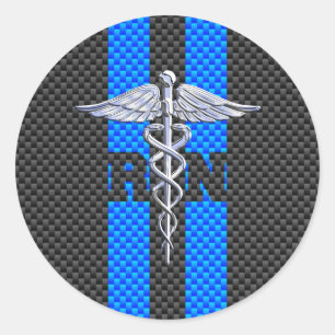 Registered Nurse RN Caduceus Carbon Fibre Style Classic Round Sticker