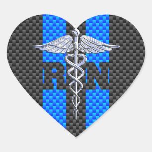 Registered Nurse RN Caduceus Carbon Fibre Style Heart Sticker