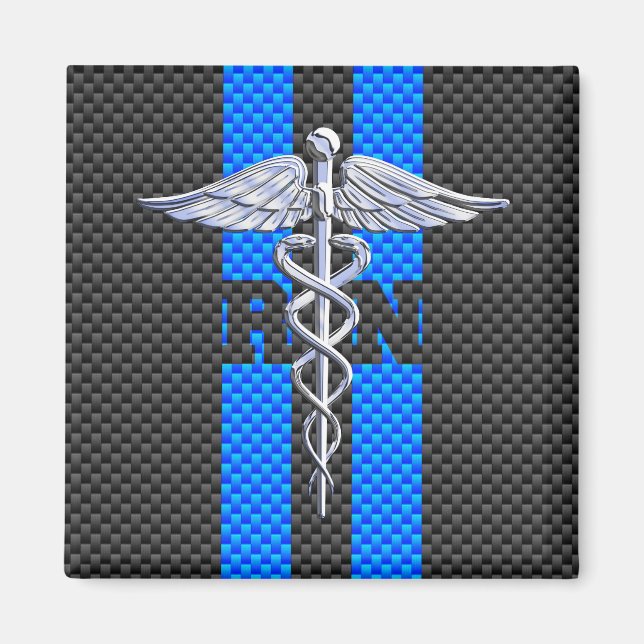Registered Nurse RN Caduceus Carbon Fibre Style Magnet (Front)