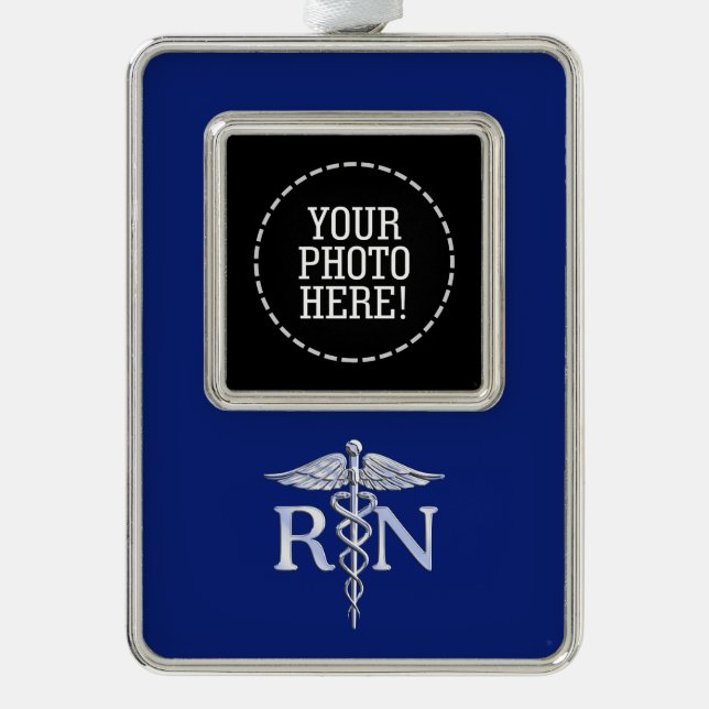 Registered Nurse RN Caduceus Design Silver Plated Framed Ornament (Front)