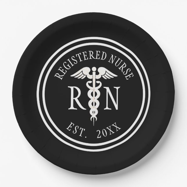 Registered Nurse RN Caduceus Graduation Party Paper Plate (Front)