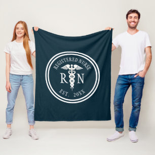 Registered Nurse RN Caduceus Graduation Year Blue Fleece Blanket