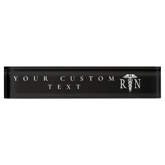 Registered Nurse RN Caduceus Medical Black Modern Nameplate (Front)