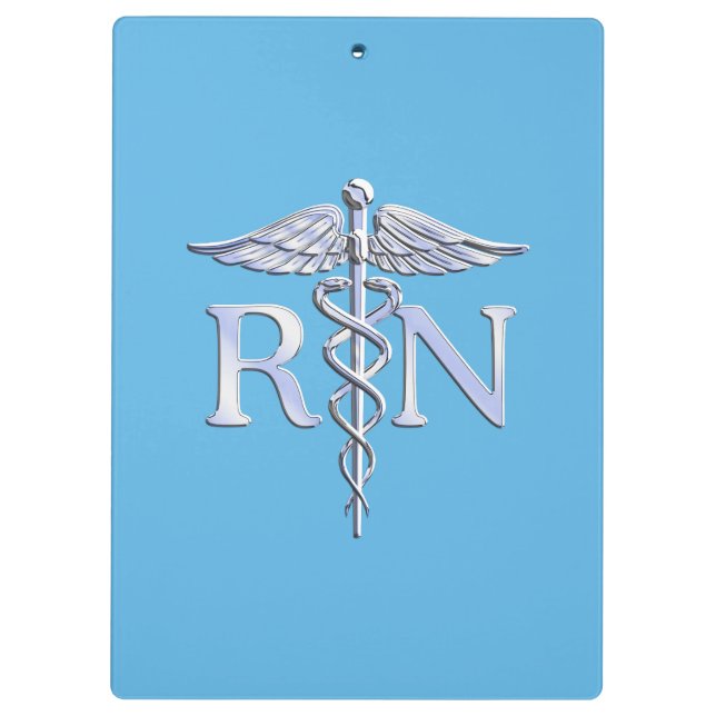 Registered Nurse RN Caduceus on Baby Blue Decor Clipboard (Back)