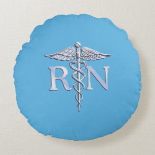 Registered Nurse RN Caduceus on Baby Blue Decor Round Cushion