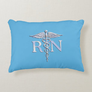 Registered Nurse RN Caduceus on Baby Blue Decorative Cushion