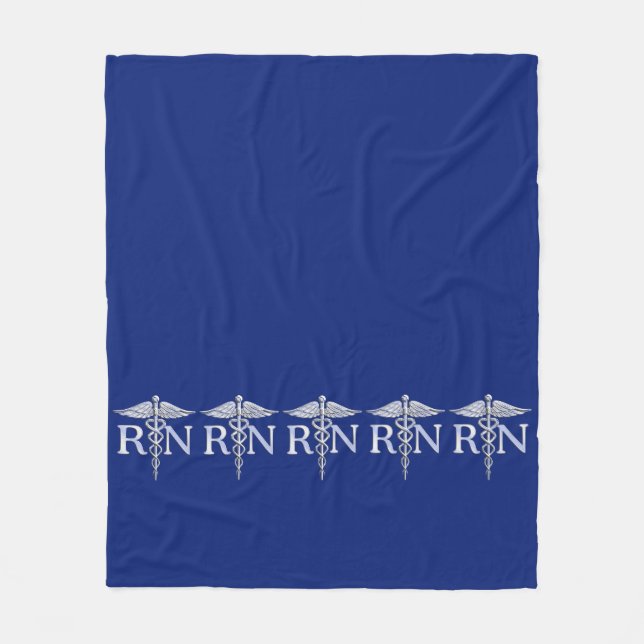 Registered Nurse RN Caduceus on Blue Decor Fleece Blanket (Front)