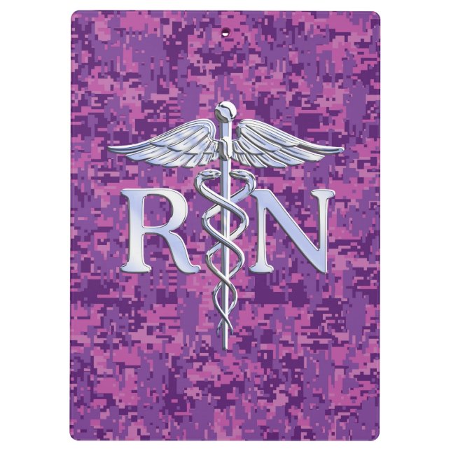 Registered Nurse RN Caduceus on Fuchsia Camo Clipboard (Back)
