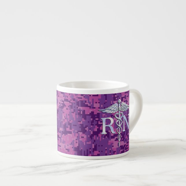Registered Nurse RN Caduceus on Fuchsia Camo Espresso Cup (Front Right)