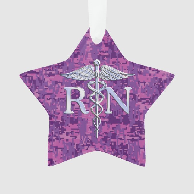 Registered Nurse RN Caduceus on Fuchsia Camo Ornament (Front)