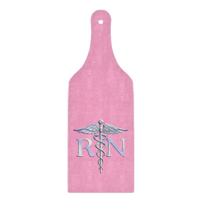 Registered Nurse RN Caduceus on Light Pink Decor Cutting Board (Front)