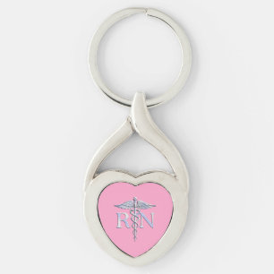 Registered Nurse RN Caduceus on Light Pink Decor Key Ring