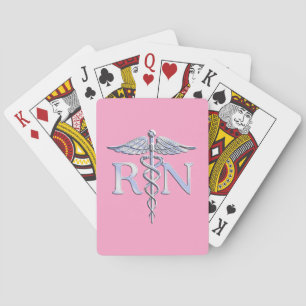 Registered Nurse RN Caduceus on Light Pink Decor Playing Cards
