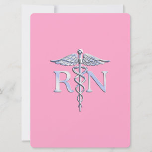 Registered Nurse RN Caduceus on Light Pink Invitation