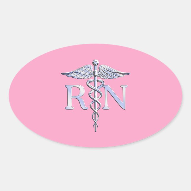 Registered Nurse RN Caduceus on Light Pink Oval Sticker (Front)