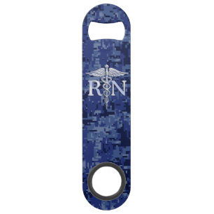 Registered Nurse RN Caduceus on Navy Blue Camo