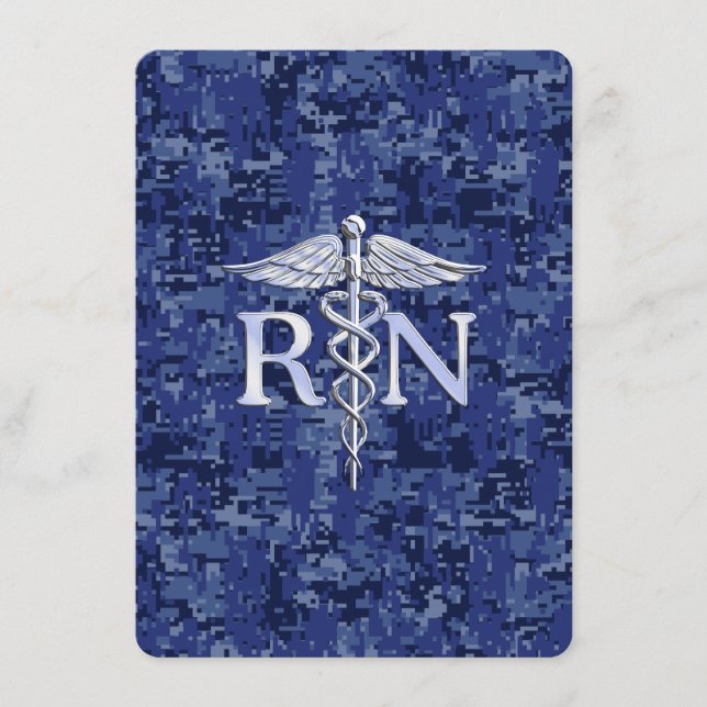 Registered Nurse RN Caduceus on Navy Blue Camo Enclosure Card (Front)